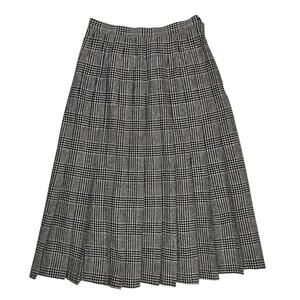 Vintage Pendleton Plaid Pleated Skirt Size 8P Petite 100% Wool Midi Black White